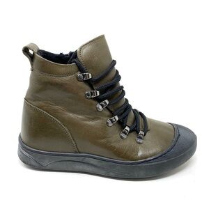 SPRING STEP DARLEEN Leather Faux Fur Lined BOOTS Olive Green